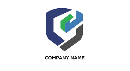 Abstract shield logo design with geometric shapes and modern style.