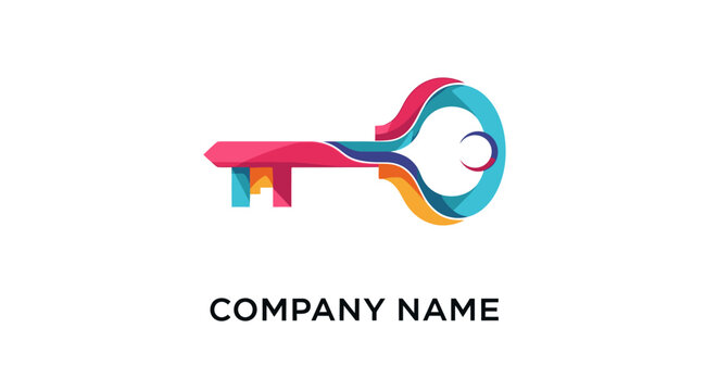 Colorful Key Logo Design with Modern Abstract Style for Security Company.