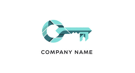 Modern Key Logo Design with Geometric Shapes and Teal Color Palette.