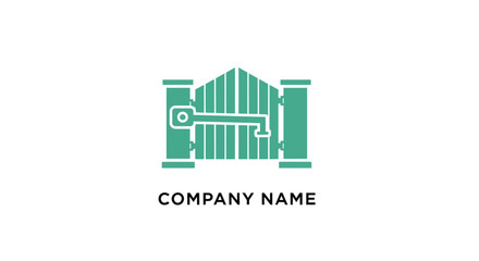 Fototapeta premium Green Gate with Key Logo Design for Security Company.