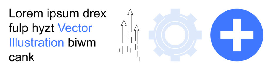 Technology, innovation, growth, progress, healthcare, teamwork. Abstract arrows growth, gear innovation and the plus symbol stands for healthcare. Growth and technology conceptual © robu_s