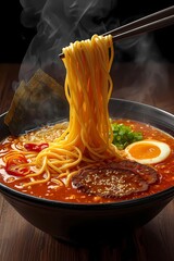 chicken noodle or ramen with hot chili sauce