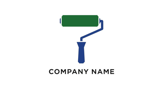 Paint Roller Icon with Green Roller and Blue Handle for Painting Services.