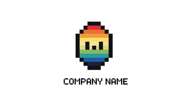 Pixelated Rainbow Character with Simple Face and Blocky Design for Gaming.