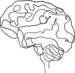 One Line Brain Illustration – Minimal Continuous Line Mind Art
