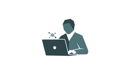 Man Working on Laptop with Drone Technology Concept.