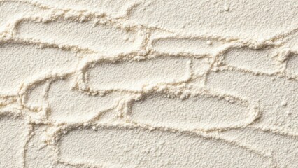 Close-up of white powder with intricate patterns and swirling designs on surface