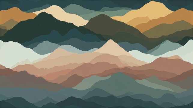 Seamless Pattern Serene mountain landscape abstract art vibrant colors digital illustration tranquil viewpoint nature concept