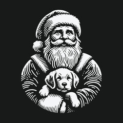 Obraz premium Vintage Santa Claus Holding a Cute Puppy Illustration.