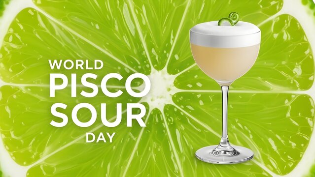 Celebrate world pisco sour day with a refreshing cocktail against a vibrant lime background