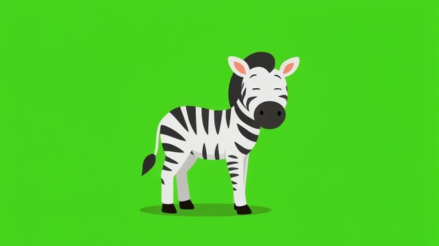 Cute cartoon zebra animation sequence on a green screen background. Sprite sheet with different poses and emotions for video editing or creating educational content for children