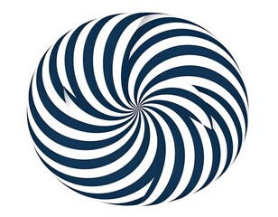 A swirling dark blue and white striped design resembling a sphere. Illusion of depth