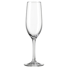 Clear empty champagne flute glass with elegant long stem and simple design for celebration or party use
