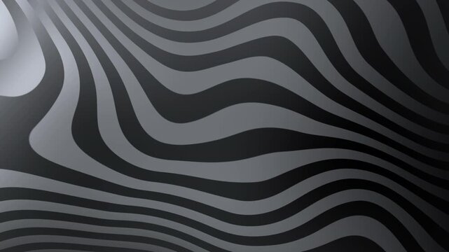 Zebra pattern wallpaper with modern wavy design in black and gray stripes. Suitable for backgrounds, textiles, and interior decor.