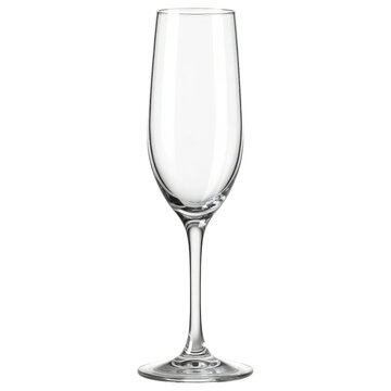 Clear empty champagne flute glass with elegant long stem and simple design for celebration or party use