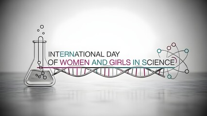 International day of women and girls in science celebrated with laboratory glassware and DNA helix