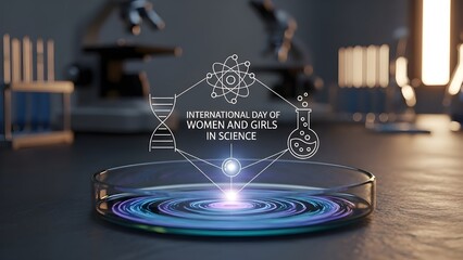 Futuristic holographic display of scientific research and innovation in a modern laboratory setting