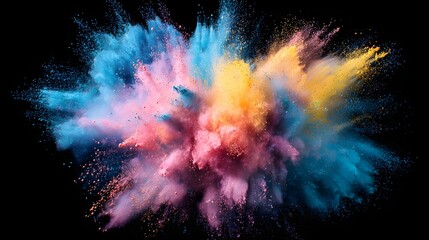 Fototapeta premium Explosion of Vibrant Colors Powder Cloud on Black Background.