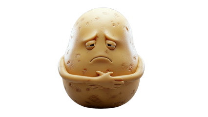Sad Potato Character with Arms and Hands on White Background
