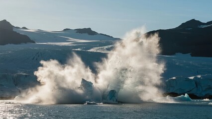 Iceberg calving event with dramatic splash in polar region