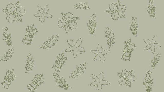 Doodle floral olive green line drawing pattern with a whimsical handdrawn feel. Suitable for branding, stationery, and fabric design.
