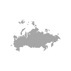 dotted halftone black silhouette of russia map isolated. russia country map for travel and presentation. russia halftones map vector illustration.  world maps circle. global map.