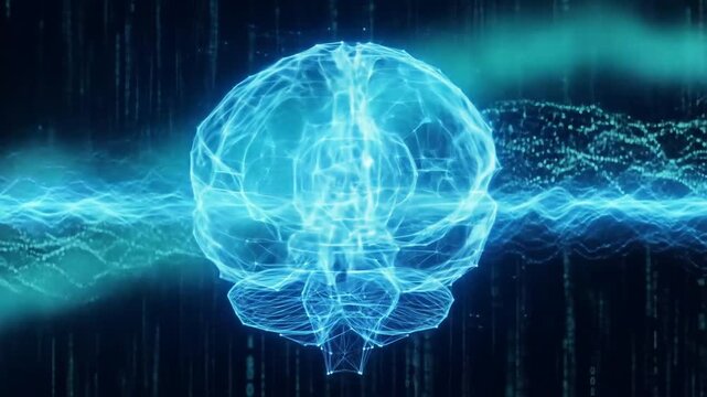Abstract blue brain network with digital data stream background. 4k video