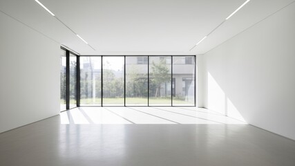 Empty Modern Room Interior with Large Windows