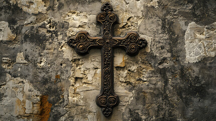 A cross is hanging on a wall