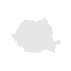 dotted halftone black silhouette of romania map isolated. romania country map for travel and presentation. romania halftones map vector illustration.  world maps circle. global map.