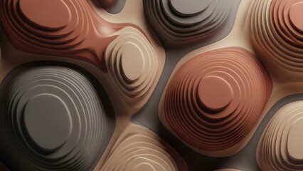 Abstract topographic map design with concentric shapes and earthy tones.