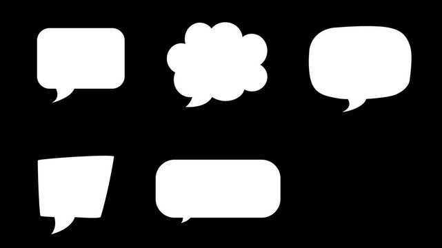 Set of speech bubbles. Moving banner with cute Wiggle animated text boxes and white clouds of various geometric shapes. Flat graphic animated footage