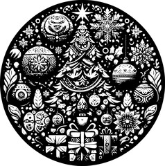 Minimalist black-white Christmas icon with clean lines, no shading, isolated on white. Simple, modern, scalable, perfect for stickers or digital use.