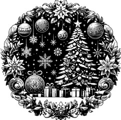 Minimalist black-white Christmas icon with clean lines, no shading, isolated on white. Simple, modern, scalable, perfect for stickers or digital use.