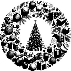 Minimalist black-white Christmas icon with clean lines, no shading, isolated on white. Simple, modern, scalable, perfect for stickers or digital use.