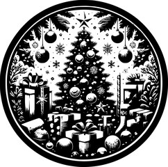 Minimalist black-white Christmas icon with clean lines, no shading, isolated on white. Simple, modern, scalable, perfect for stickers or digital use.