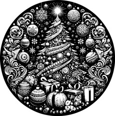 Minimalist black-white Christmas icon with clean lines, no shading, isolated on white. Simple, modern, scalable, perfect for stickers or digital use.