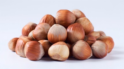 Fototapeta premium Pile of Freshly Harvested Hazelnuts with Shells Intact.