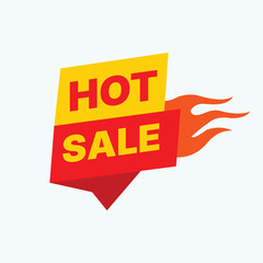 ​Hot Sale Vector Badge with Flame Icon, Flash Sale Promotion Banner, Limited Time Offer Tag