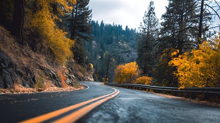 Fototapeta premium Scenic Autumn Road Winding Through Colorful Forest Landscape.