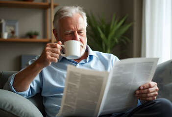 senior man reading newspaper