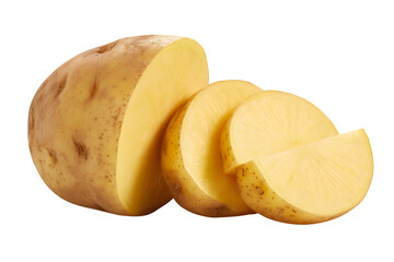 Freshly cut potato with delicious slices ready to be eaten . Isolated on transparent background, png