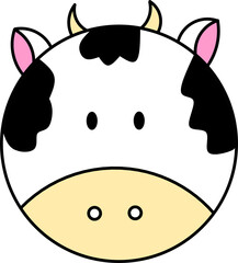 Cute Flat Cartoon Cow Face Icon
