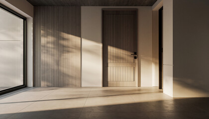 Obraz premium Minimal entryway with closed door and soft winter daylight