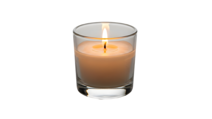 Lit candle in glass isolated on transparent background