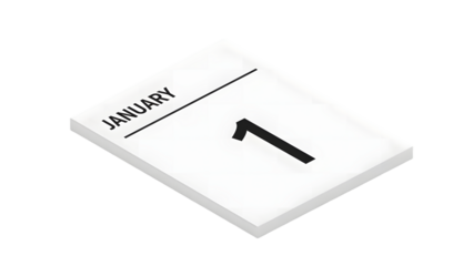 January calendar page isolated on transparent background