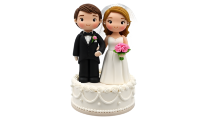 Wedding cake topper with bride groom isolated on transparent background