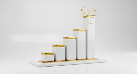 White and gold tower with five levels. isolated illustration transparent for mock up