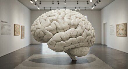 Conceptual Art - Monumental Human Brain Sculpture in a Minimalist Gallery Exhibit.