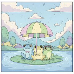 frogs on rainy day